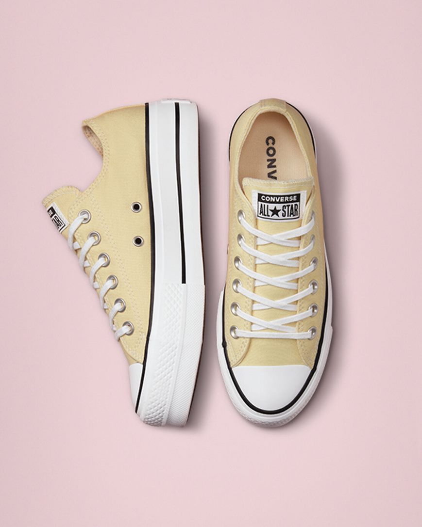 Pantofi Platforma Dama Converse Chuck Taylor All Star Lift Seasonal Color Low Top Lămâie Negrii Albi | RO HDI13F570